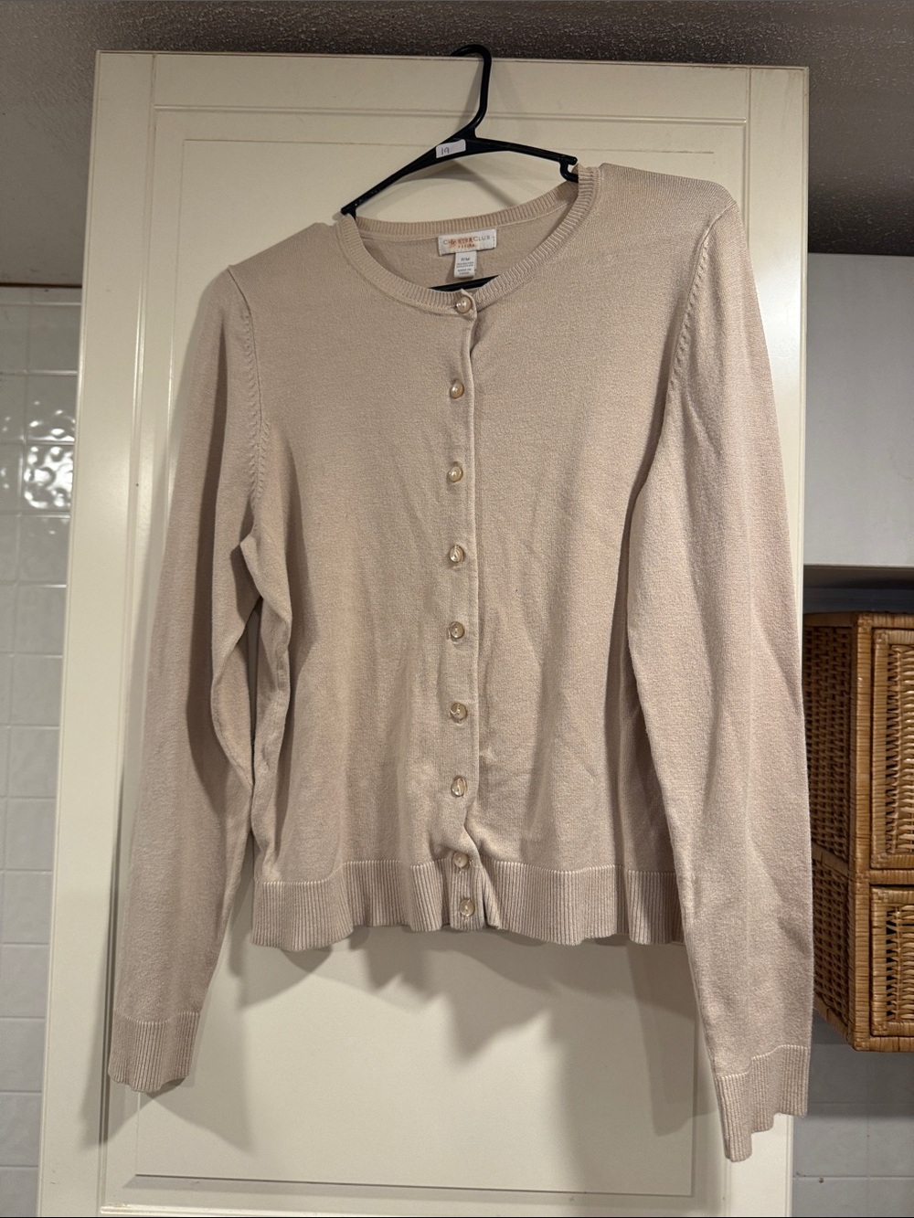 Charter club Light Beige Crewneck Button Cardigan size medium petite 7:23